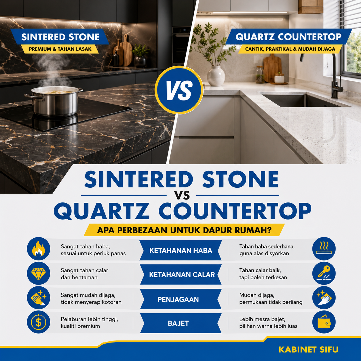 Sintered Stone vs Quartz Countertop: Apa Perbezaan Untuk Dapur Rumah?