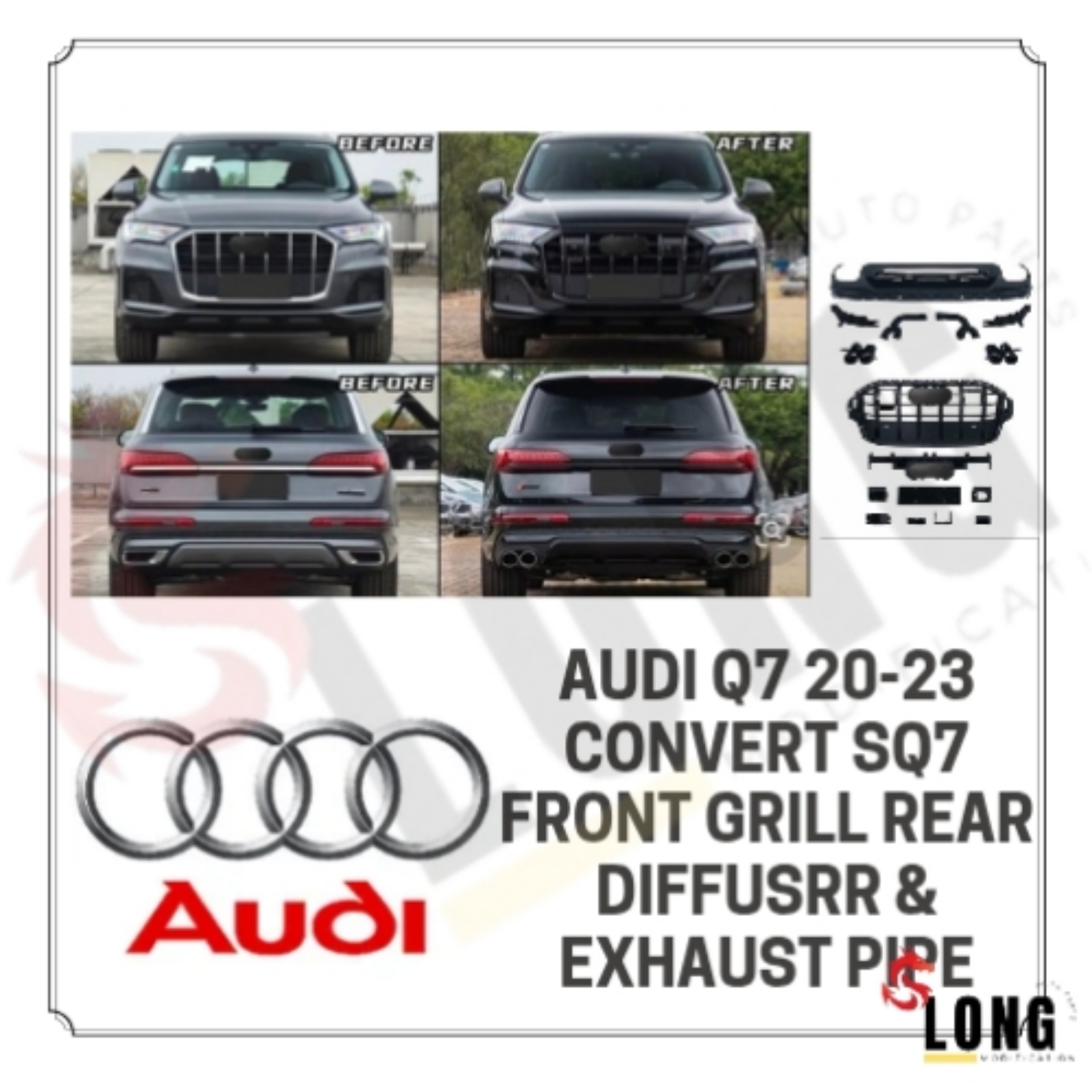 AUDI q7 20-23 convert sq7 front grill rear diffusrr & exhaust pipe