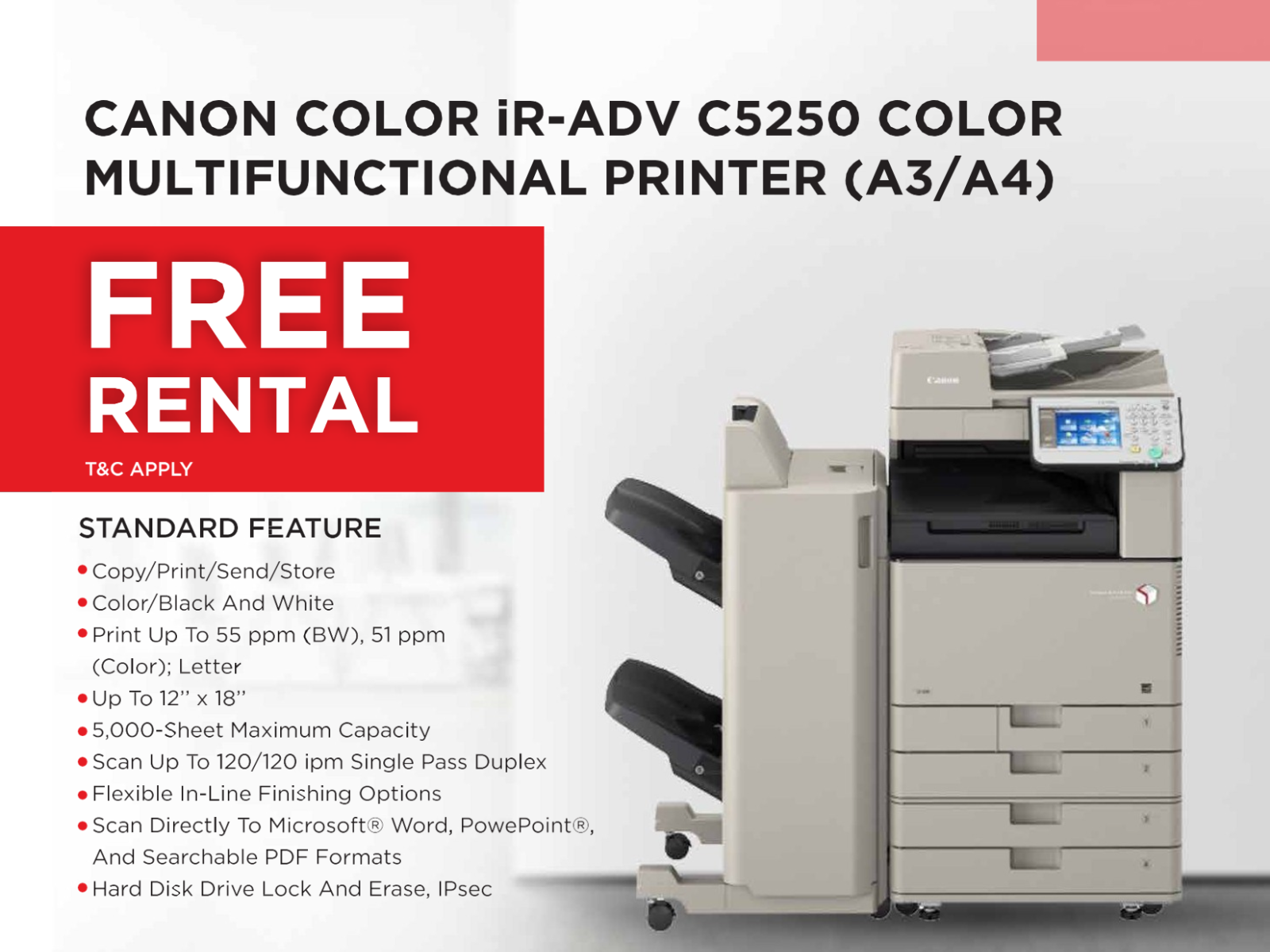 FREE Canon imageRUNNER ADVANCE C5250 Printer Rental – Promotion
