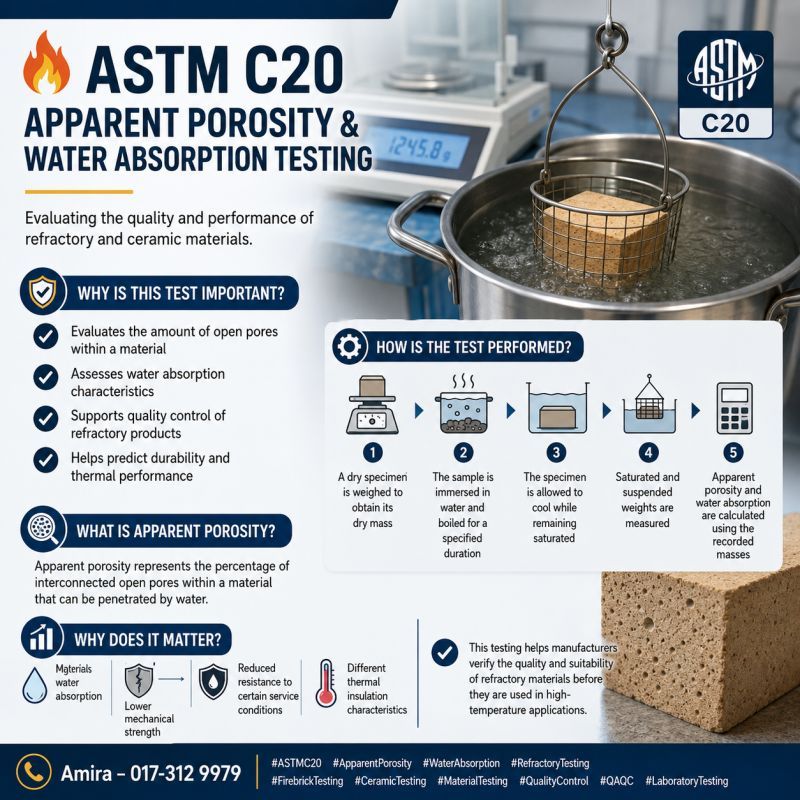 🔥 ASTM C20 – Apparent Porosity & Water Absorption Testing