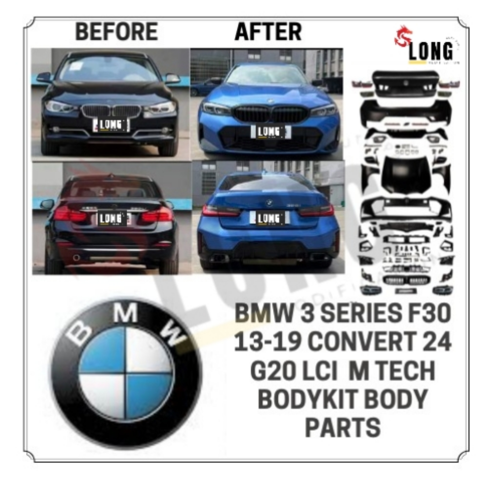 bmw 3 series f30 13-19 convert 24 g20 lci m tech bodykit body parts