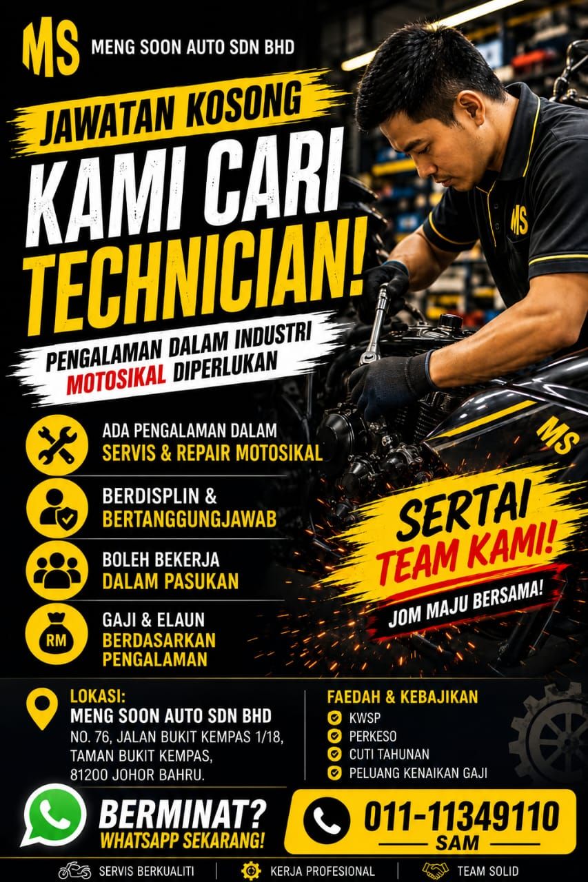 JAWATAN KOSONG – TECHNICIAN MOTOSIKAL
