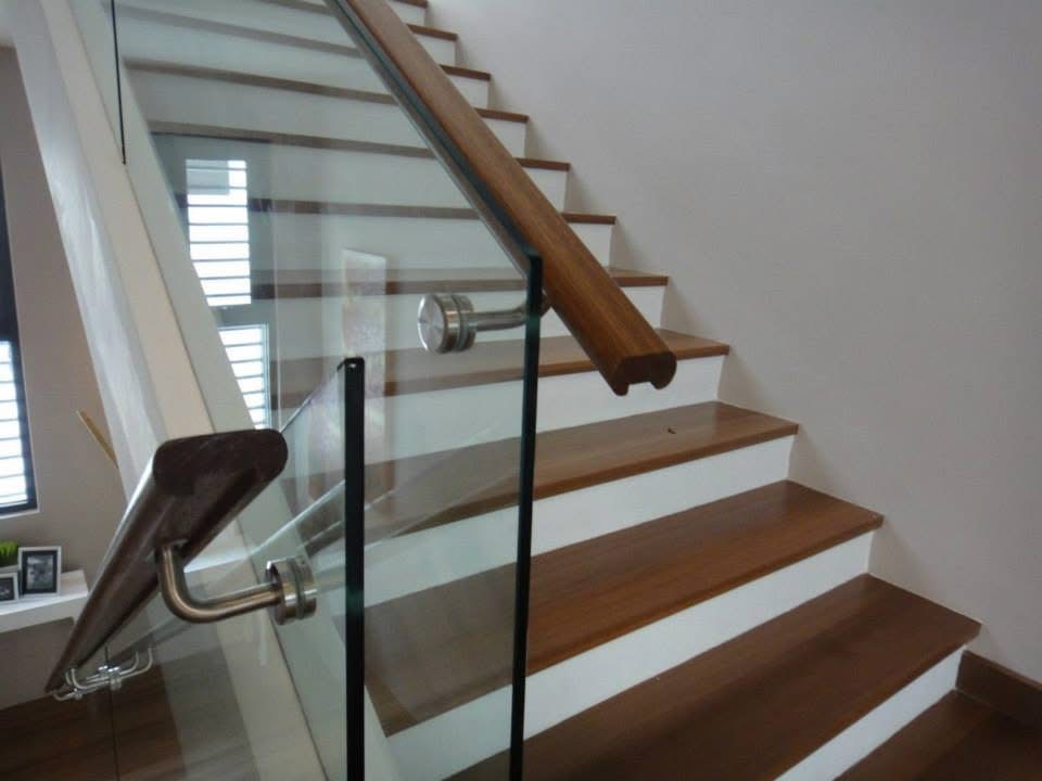 Concealed Temepred Glass Railing With Timber Handrail