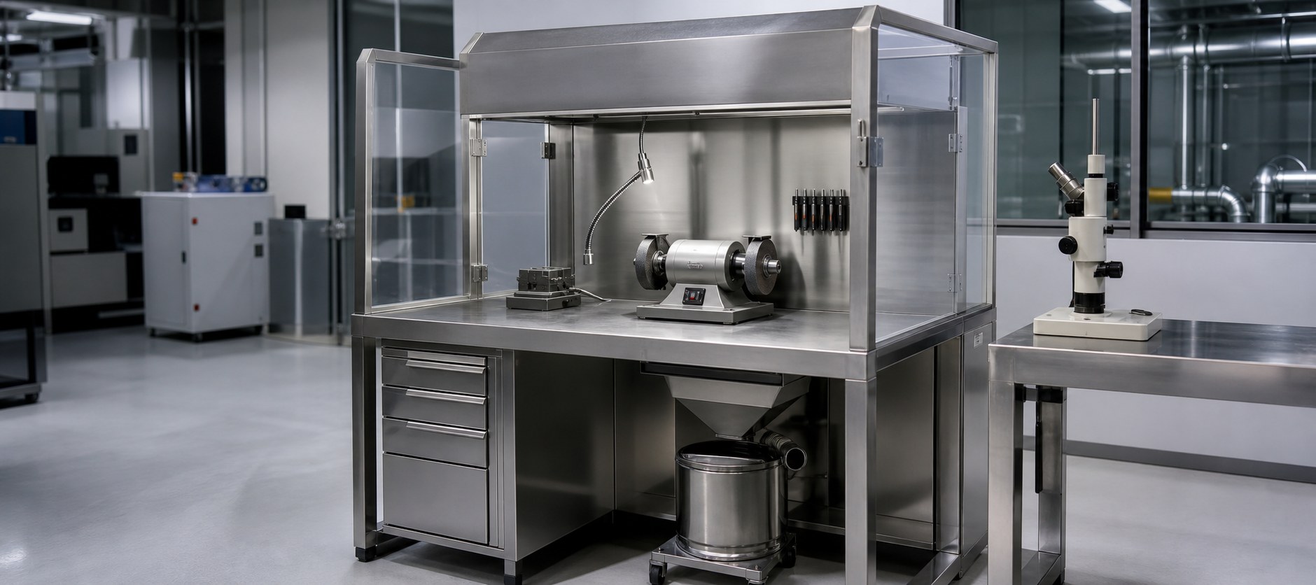 Malaysia-Wide Stainless Steel Grinding Workstation with Partition for Industrial & Semiconductor Teams