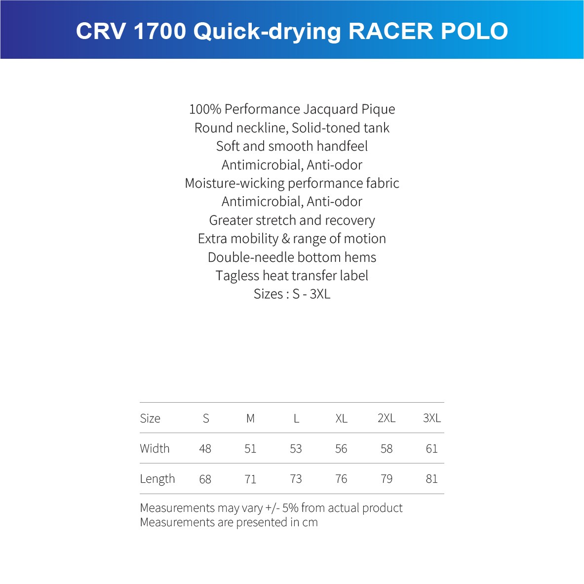 CRV 1700 Quick-drying RACER POLO