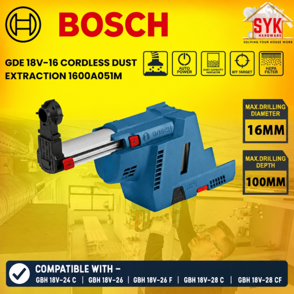 SYK Bosch Professional Cordless Dust Extraction GDE 18V-16 Rotary Hammer HEPA Dust Collector 1600A0051M
