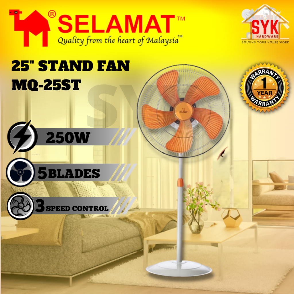SYK Selamat MQ-25ST 25 Inch Stand Fan Electric 5 Blade Stand Fan Floor Stand Fan Kipas Berdiri Kipas Angin