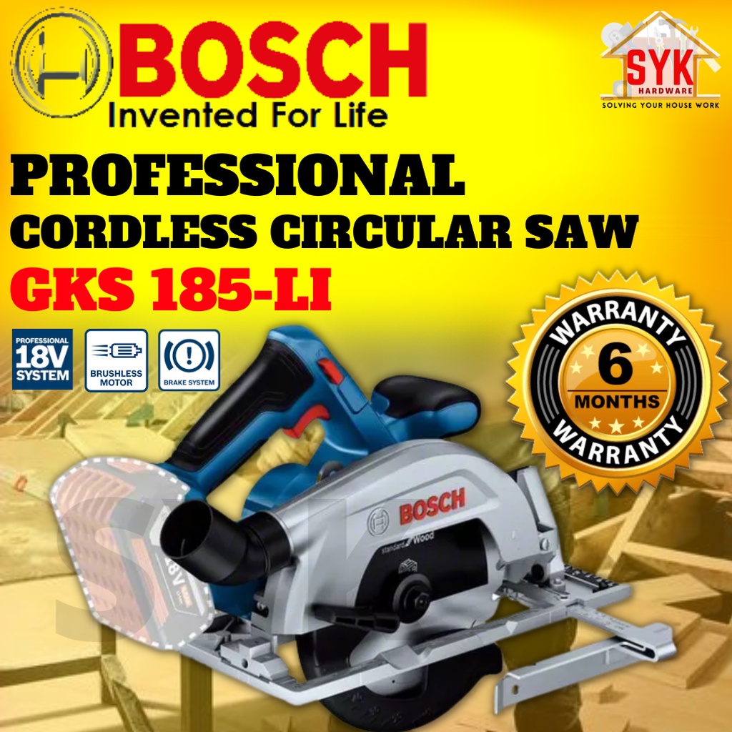 SYK BOSCH GKS185-LI GKS 185-LI 18V Cordless Circular Saw Wood Cutting Machine Mesin Gergaji Potong Kayu SOLO SET