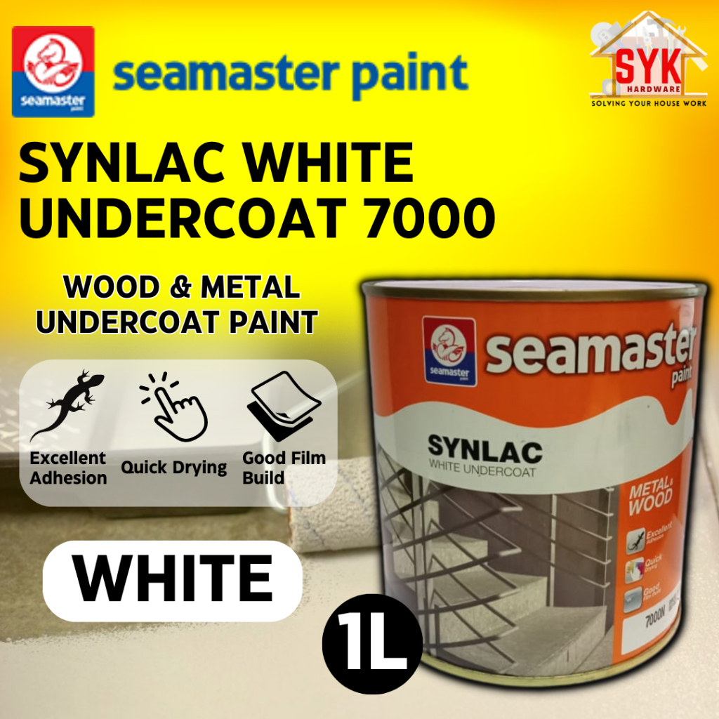 SYK Seamaster Synlac White Undercoat 7000 Paint 1L For Metal Wood White Paint Cat Minyak Putih Undercoat Kayu Besi Logam