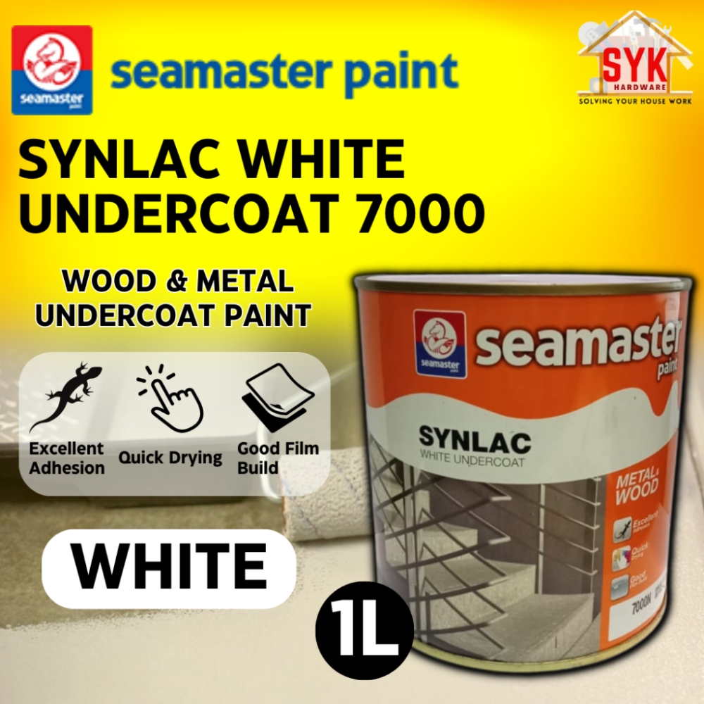 SYK Seamaster Synlac White Undercoat 7000 Paint 1L For Metal Wood White Paint Cat Minyak Putih Undercoat Kayu Besi Logam