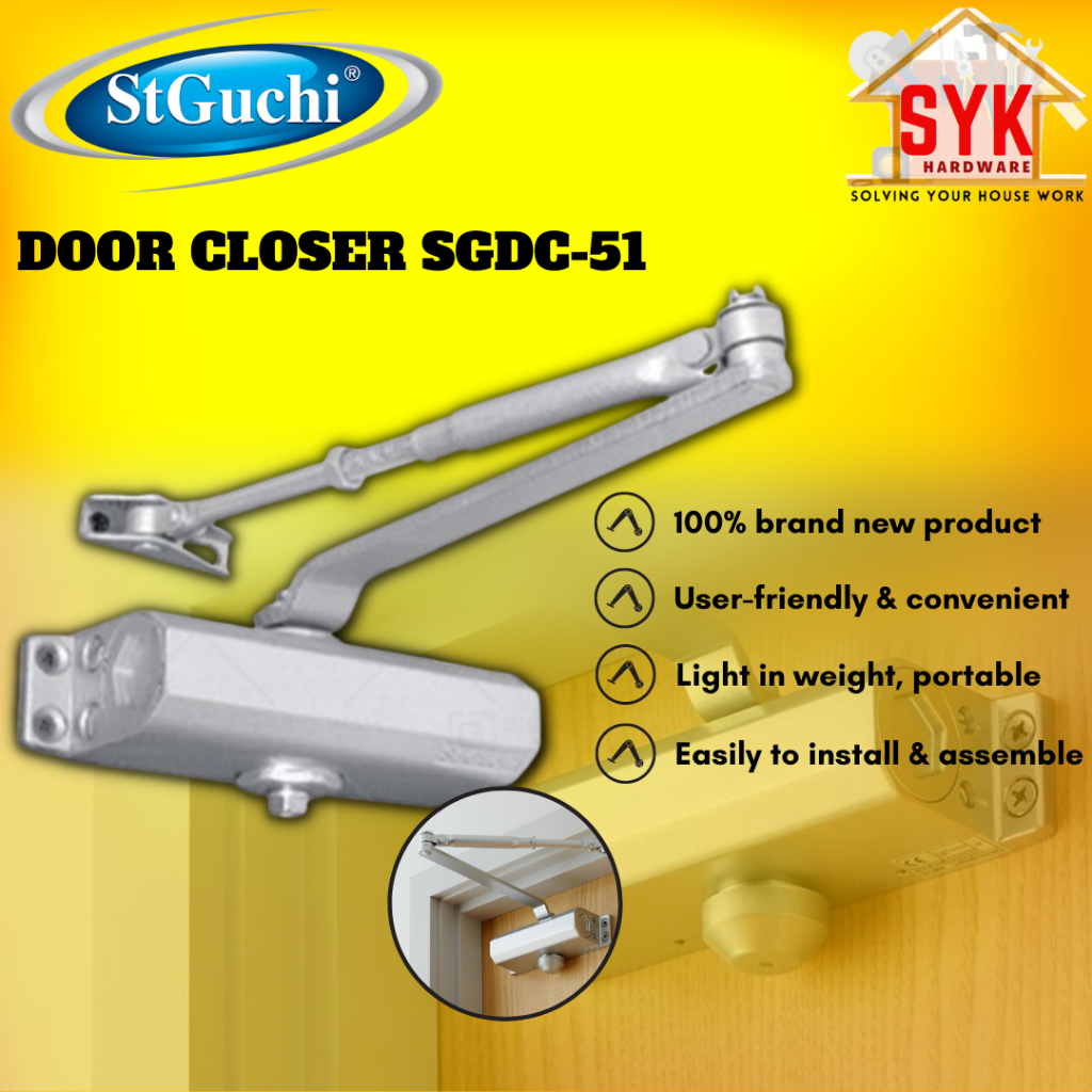 SYK St-Guchi SGDC-51 Automatic Door Closer Mount Stainless Steel Adjustment Heavy Duty Penutup Pintu Automatik