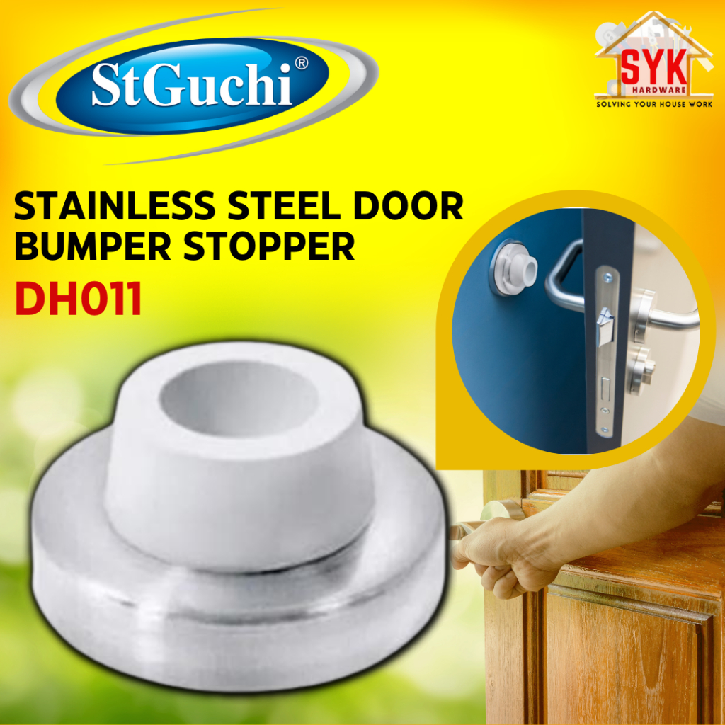 SYK St-Guchi DH011 1Pcs Stainless Steel Door Bumper Wall Mounted Door Knob Handle Stopper Holder Alat Penahan Pintu