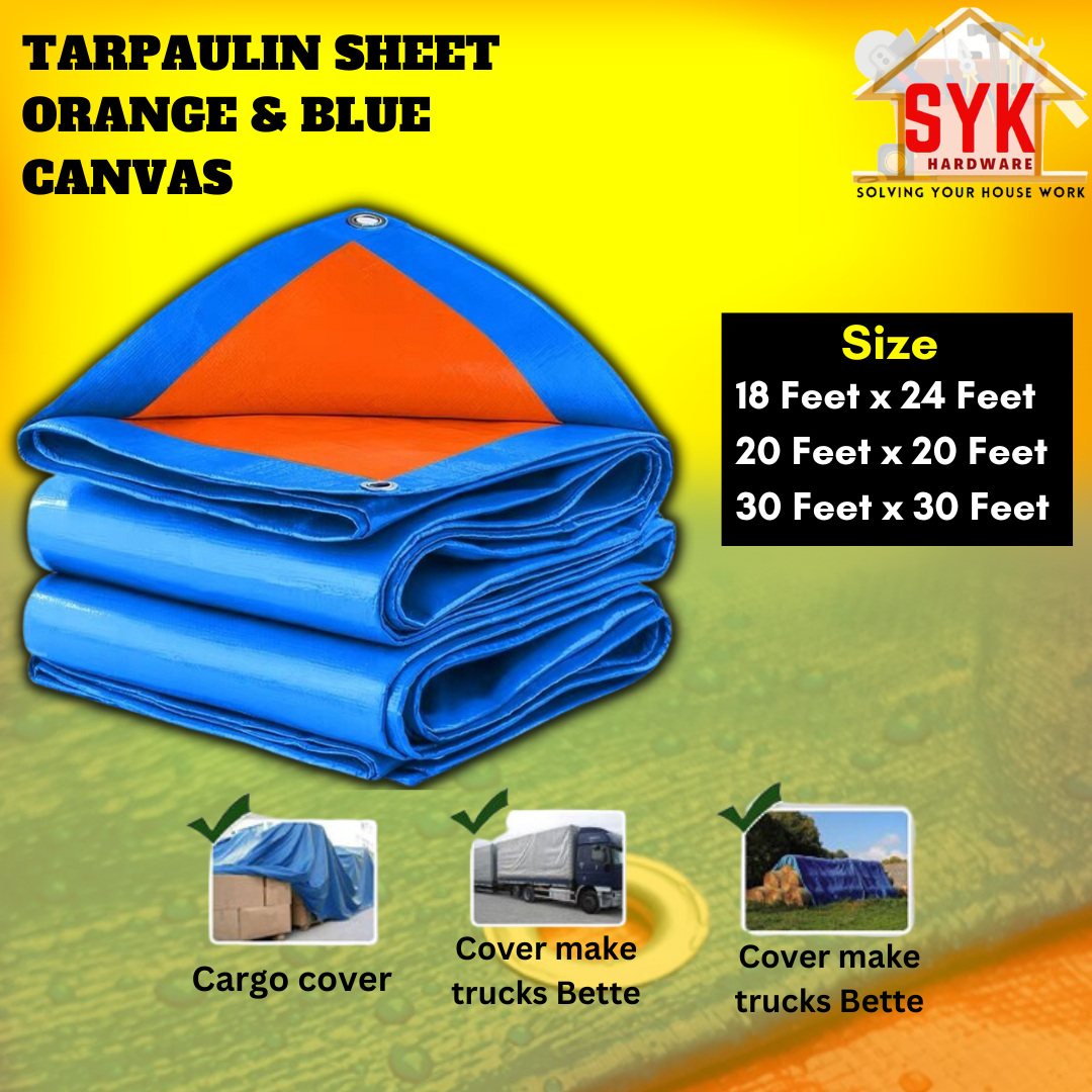 SYK Tarpaulin Sheet Waterproof Ready Made Orange Blue Outdoor Canvas Khemah Lori Kereta Plastik Canvas