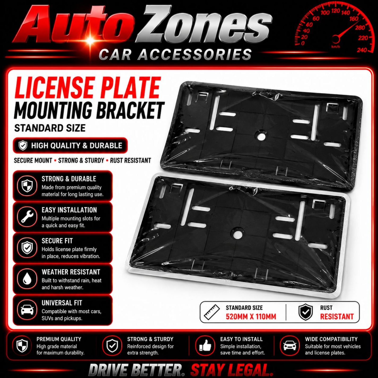 Car number Plate License Frame Cover BLACK/ Silver OR LOGO 34cm ✖️18cm