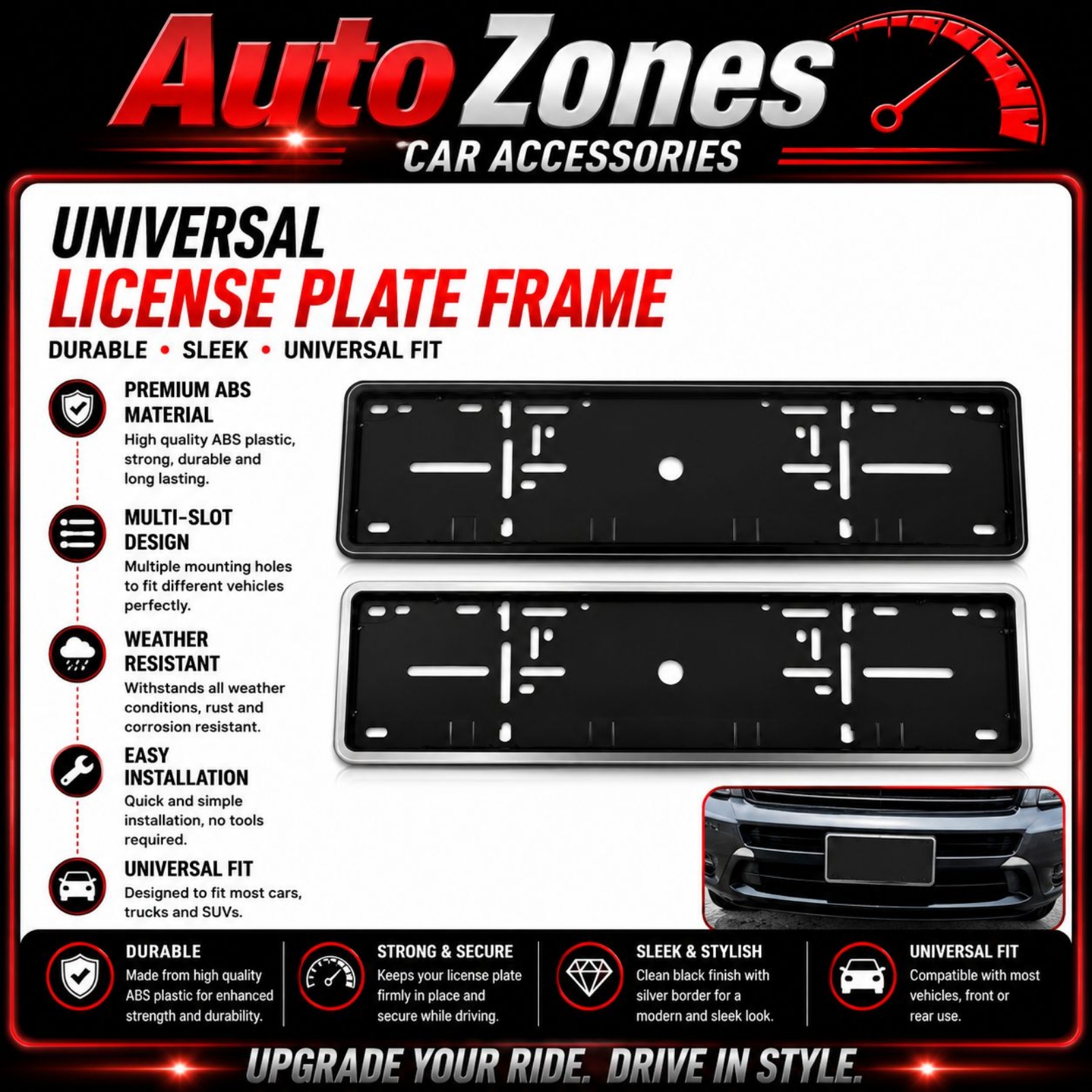 Car number Plate License Frame Cover BLACK/ Silver OR LOGO 53cm x 13cm