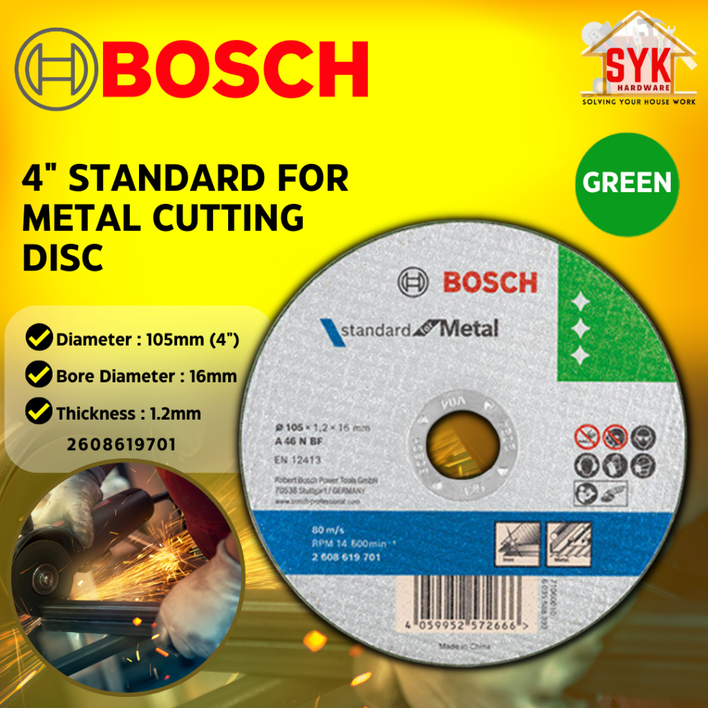 SYK Bosch 4" Metal Cutting Disc 105mm Metal Cutting Disc Angle Grinder Cutting Wheel Cakera Mata Potong Besi 2608619701
