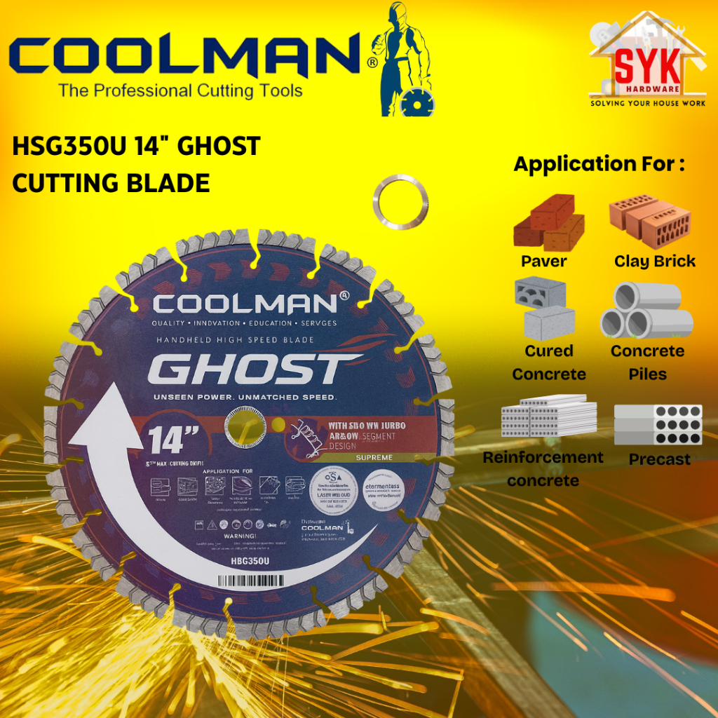 SYK Coolman HSG350U 14 Inch Ghost High Speed Laser Welded Blade Cutting Saw Blade Potong Batu konkrit