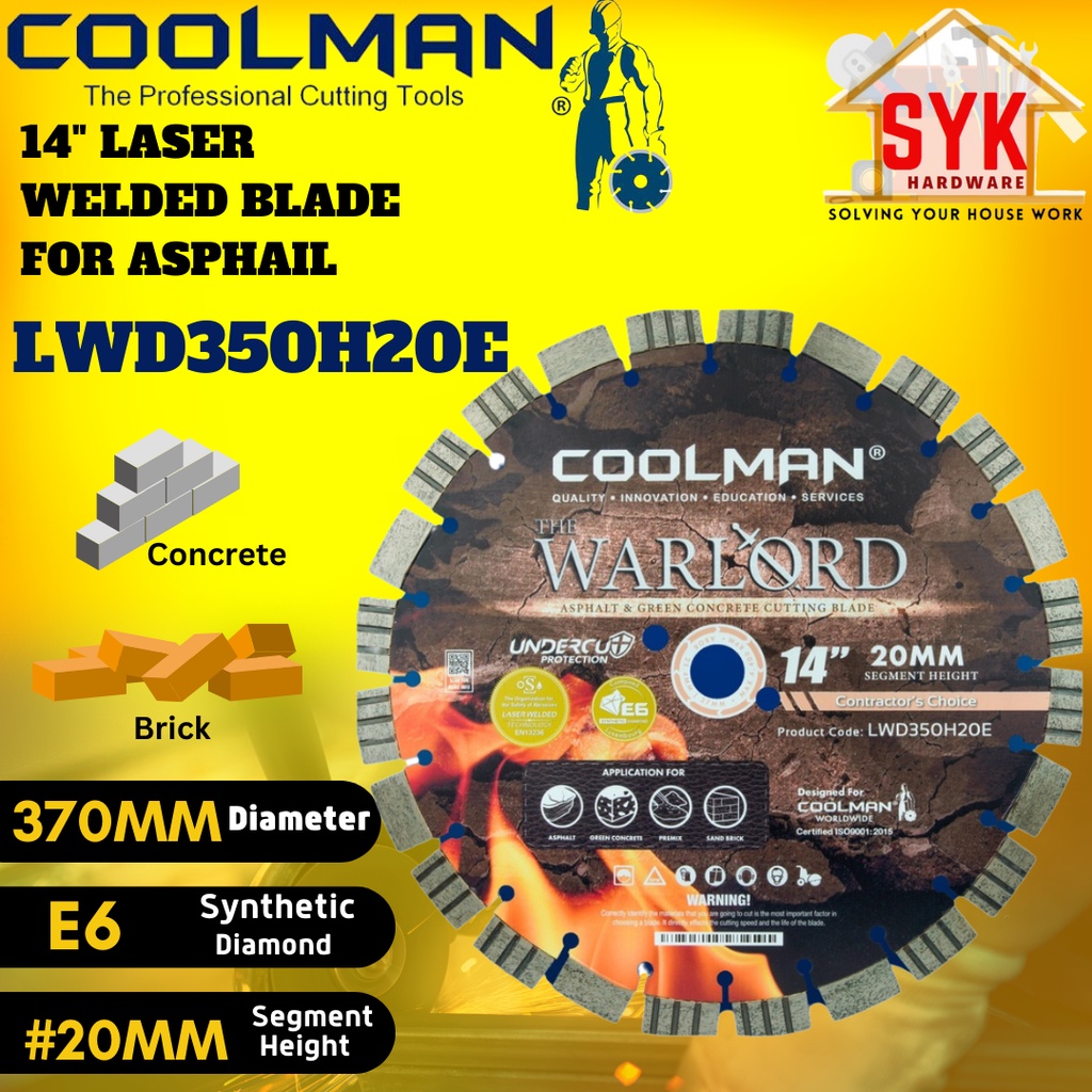 SYK Coolman Worload 14 Inch LWD350H20E Laser Welded Saw Blade Asphail Cutting Blade Concrete Blade Potong Batu konkrit