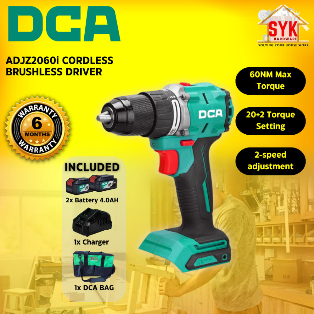 SYK DCA ADJZ2060i Cordless Brushless Driver Battery Machine Wood Steel Power Tools Mesin Drill Kayu Bateri