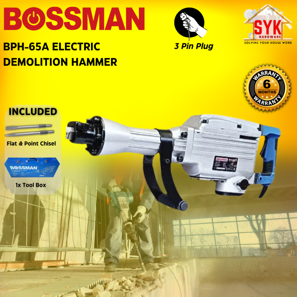 SYK Bossman BPH-65A Electric Demolition Hammer Outdoor Tools Concrete Breaker Hacker Machine Mesin Elektrik