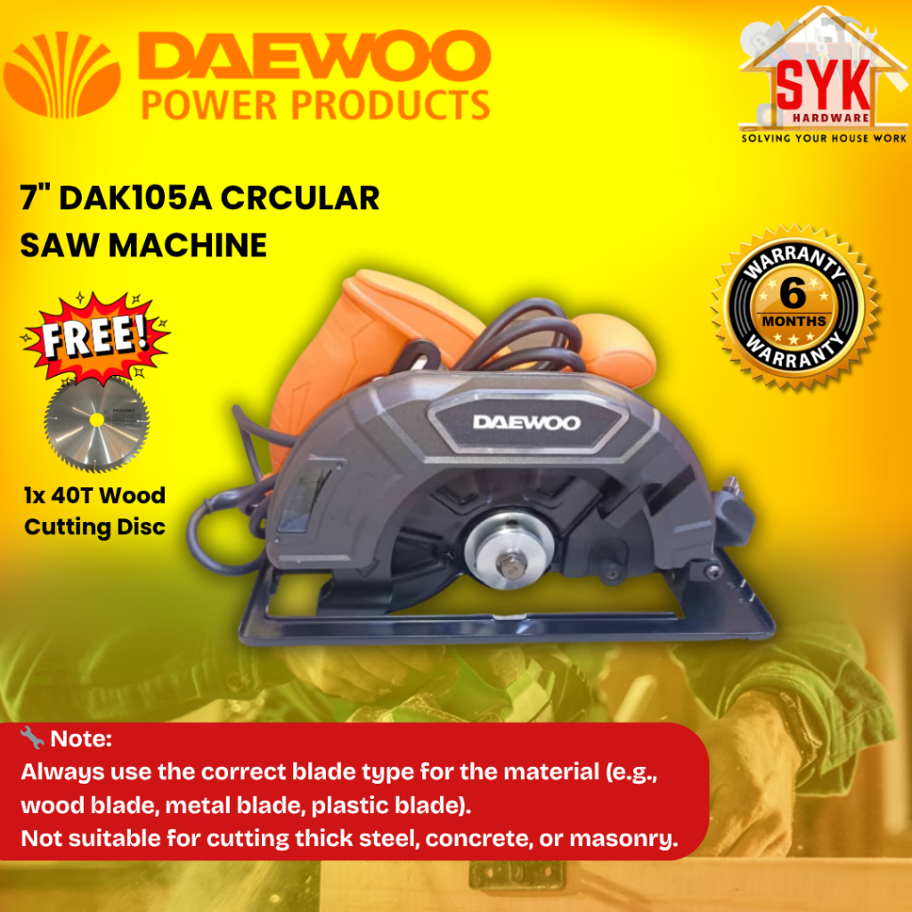 SYK DAEWOO DAK185A / MOSTAZ MSFF185 Circular Saw Machine Wood Cutter Power Tools Woodworking Tools + Free Gift
