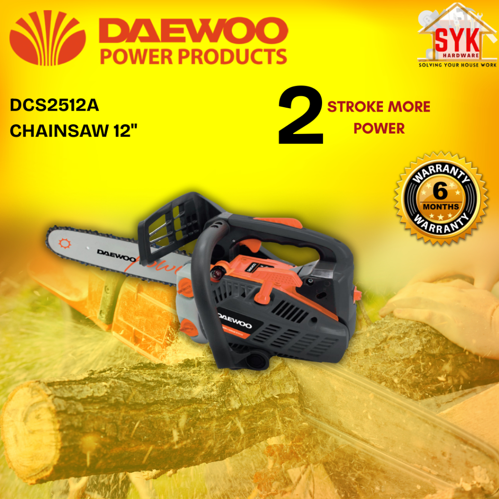 SYK Daewoo DCS2512A 12 Inch Chainsaw Daewoo Chain Saw Gasoline Saw Chain Gergaji Mesin Kayu Mesin Gergaji FREE GIFT