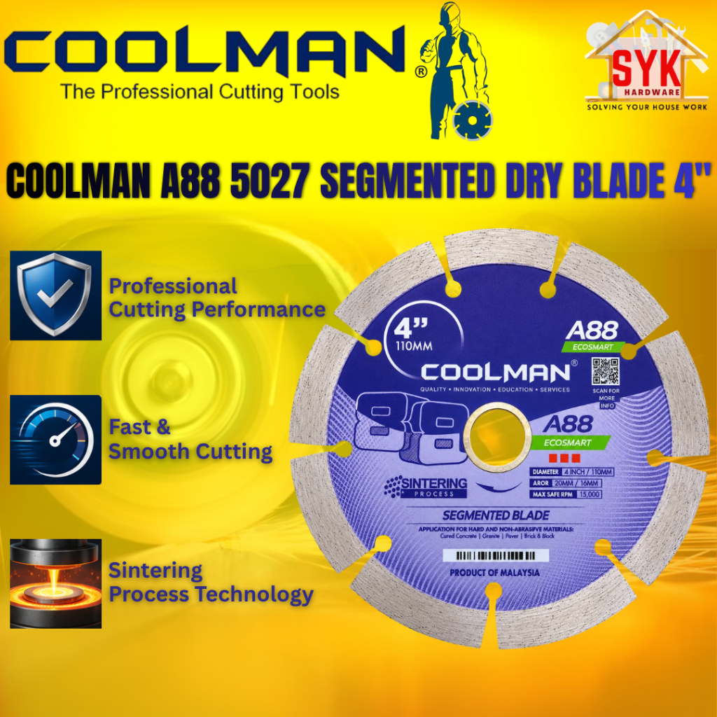 SYK Coolman A88 5027 Segmented Dry Blade 4" Grinder Wall Concrete Diamond Saw Stone Cutting Cutter Disc 4 Inch Steel