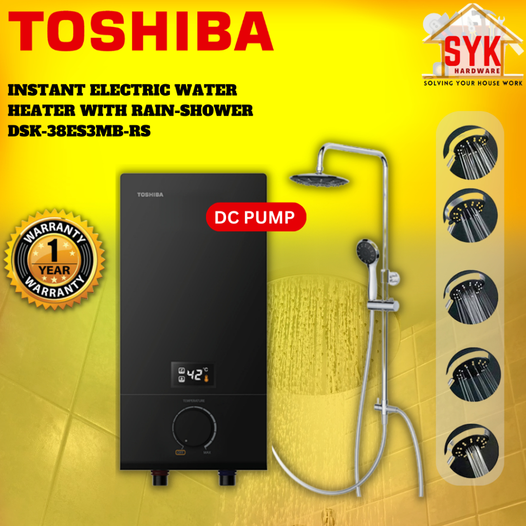 SYK Toshiba DSK-38ES3MB-RS Instant Electric Water Heater Rain-Shower Dc Pump Wall Mounting Mesin Air Panas