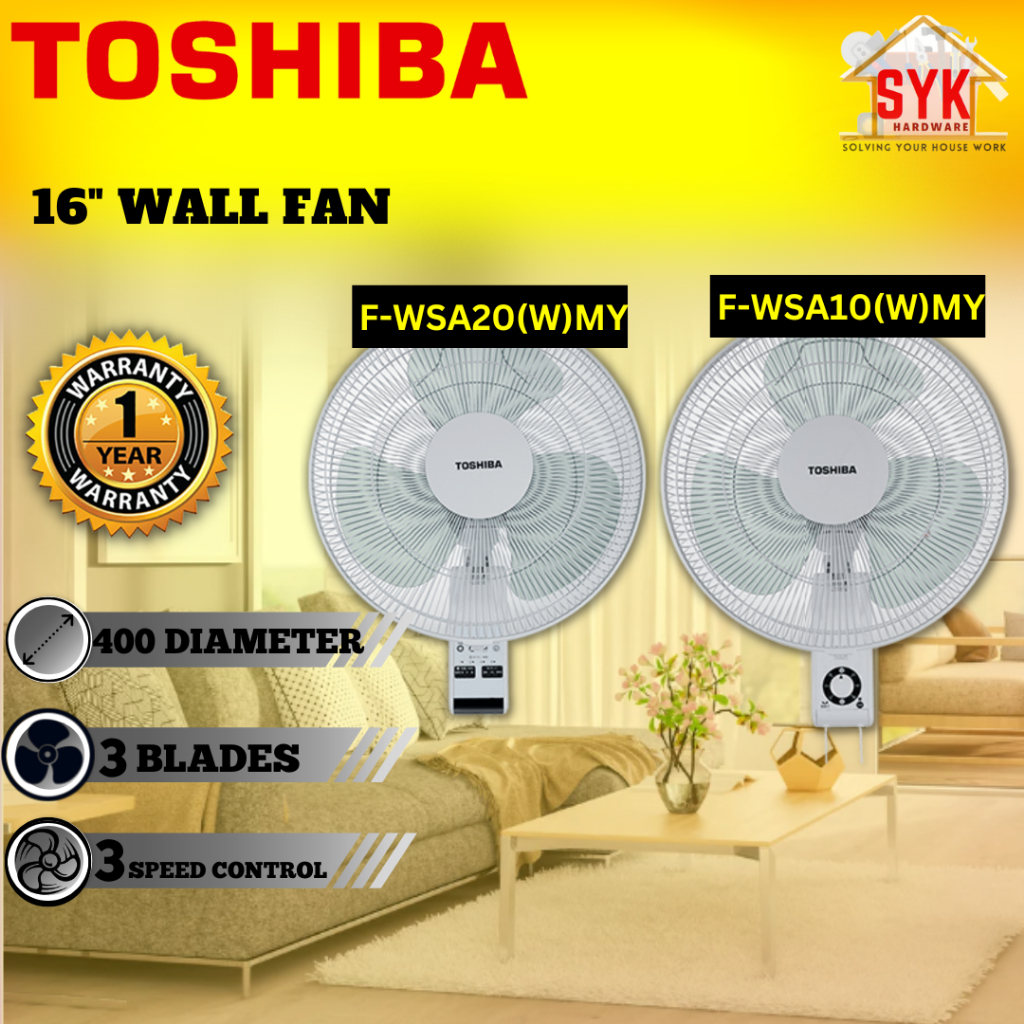 SYK Toshiba F-WSA10(W)MY F-WSA20(W)MY 16 Inch Wall Fan Electric Fan Remote Control Kipas Gantung Kipas Dinding Angin