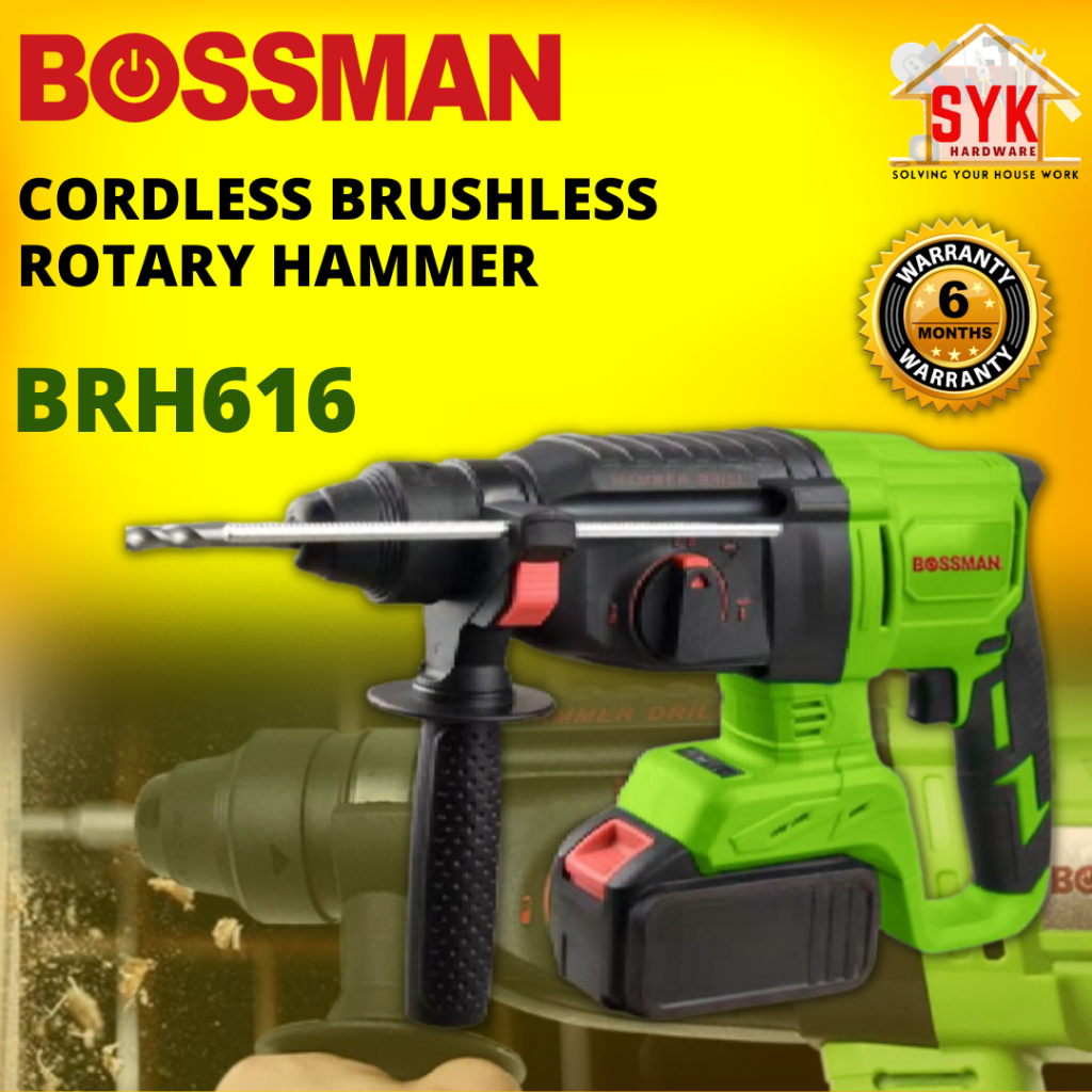 SYK(FREE SHIPPING)BOSSMAN BRH-616 20V 3-Mode Brushless Motor Cordless Rotary Hammer Drill Mesin Gerudi Simen Konkrit