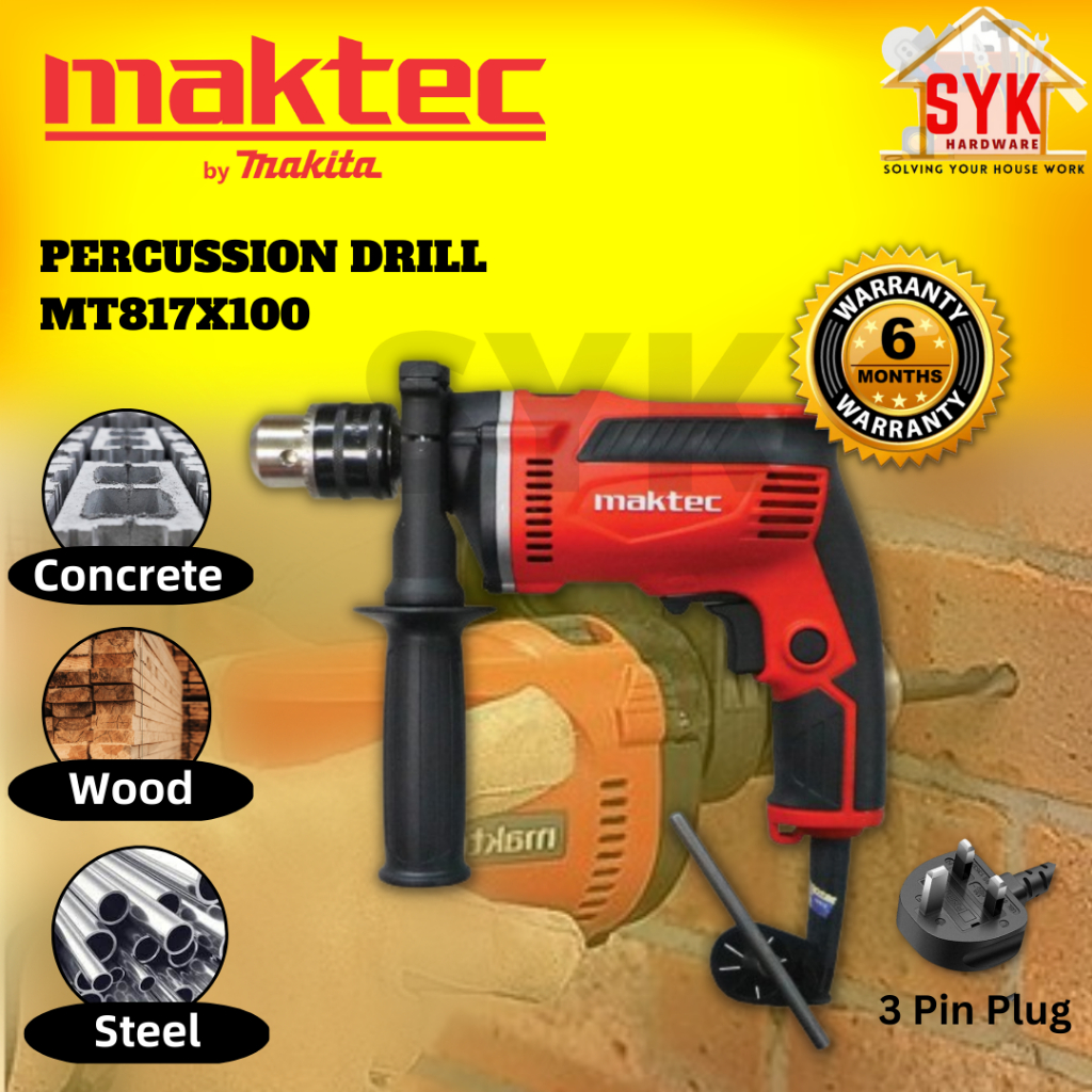 SYK Maktec By Makita MT817X100 Percussion Drill Set Electric Hand Drill Power Tool Drill Mesin Drill Gerudi Kayu