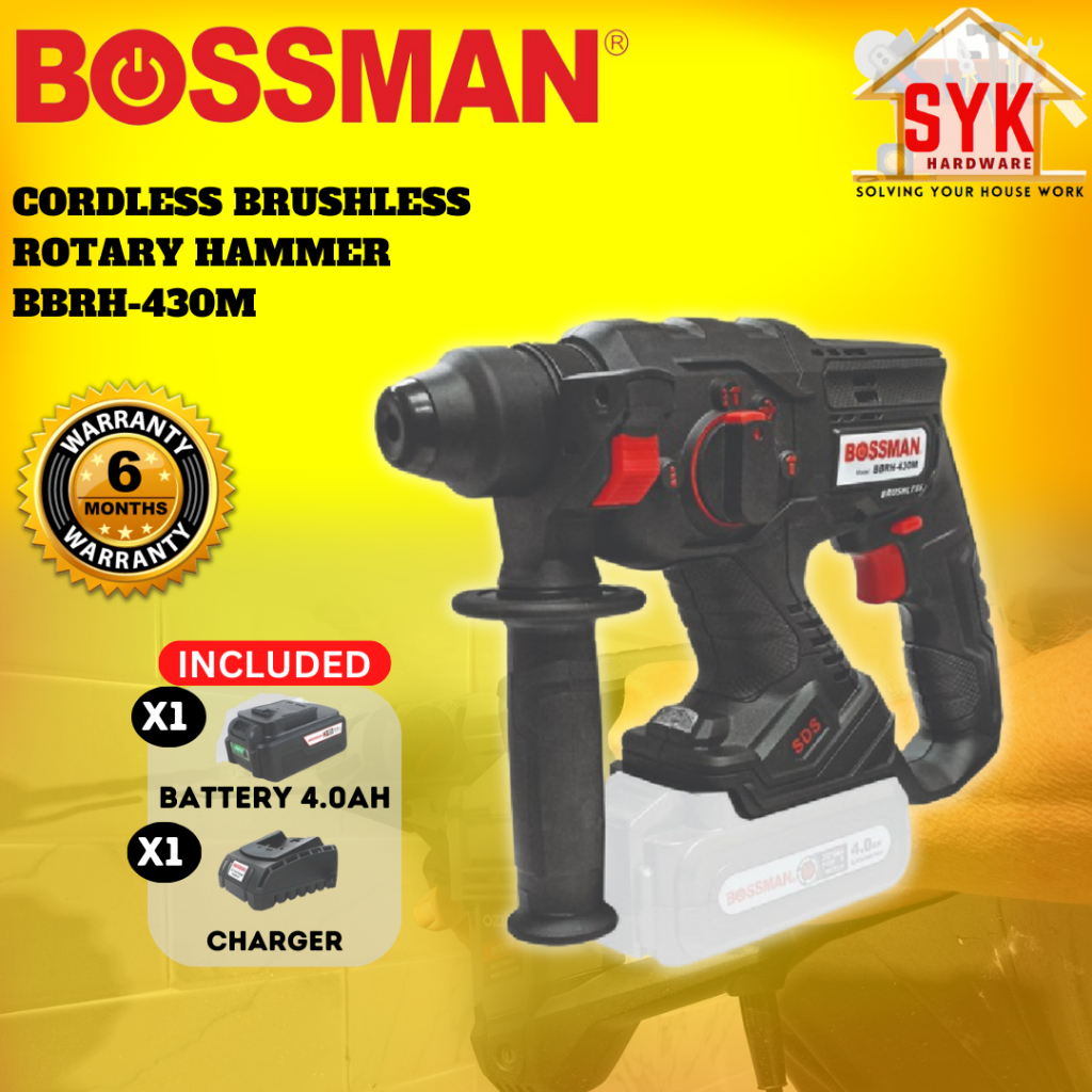SYK Bossman BBRH-430M Cordless Rotary Hammer Brushless Motor Drill Battery Power Tools Mesin Tebuk Gerudi Dinding
