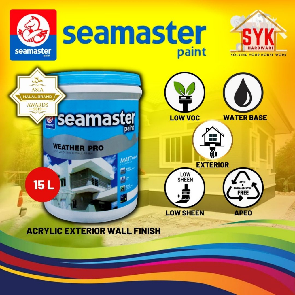 SYK Seamaster 15L Weather Pro Undercoat 1701 18L Acrylic Exterior Wall Paint Wall Painting Cat Luar Rumah Luar Bangunan
