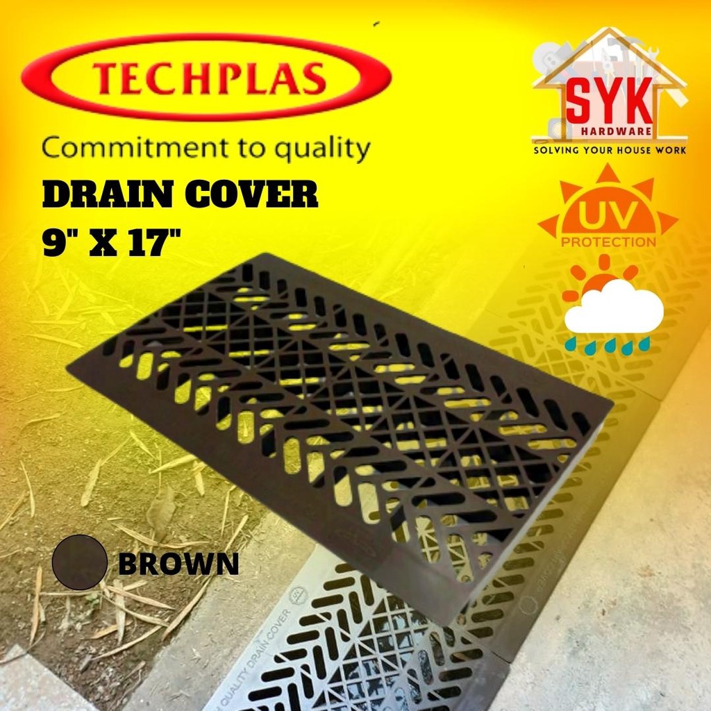 SYK TECHPLAS 9''x17'' High quality UV Protection Drain Cover (Brown) Heavy Duty Penutup Longkang Cover PVC