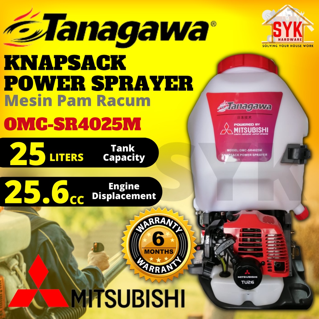 SYK Tanagawa Mitsubishi 1.4Hp OMC-SR4025M 2 Stroke Backpack Knapsack Power Sprayer Mist Blower Pam Racun (25Liters)