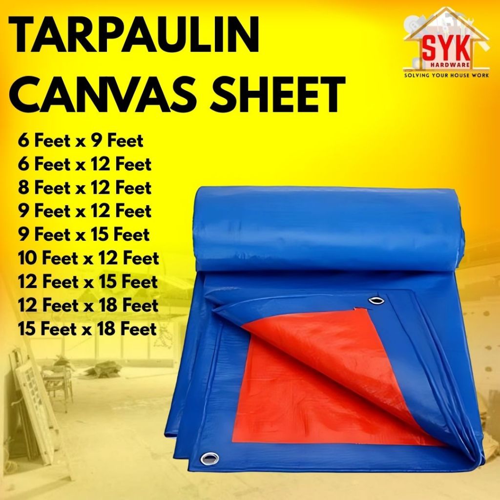 SYK Tarpaulin Canvas Sheet Waterproof Ready Made Orange & Blue Plastik Canvas Kereta Canvas Lori Canvas Khemah