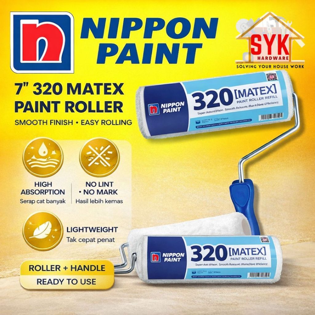 SYK Nippon Paint 320 Matex Paint Roller 7 Inch Paint Brush Roller Oil Paint Arcylic Paint Painting Kit Roller Cat