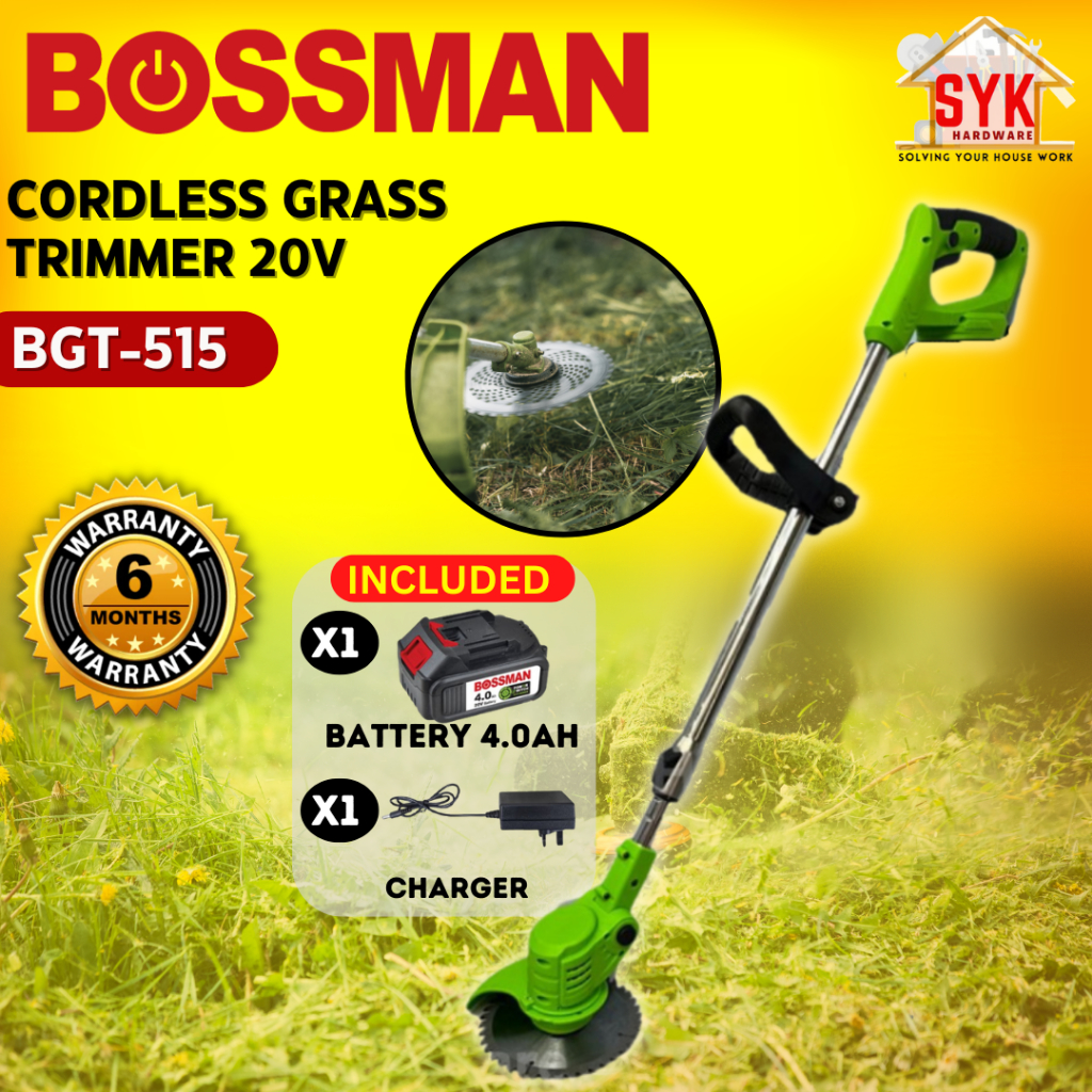 SYK Free Shipping Bossman BGT515 BGT-515 Cordless Grass Trimmer Battery Trimmer Outdoor Tools Mesin Potong Rumput 20V