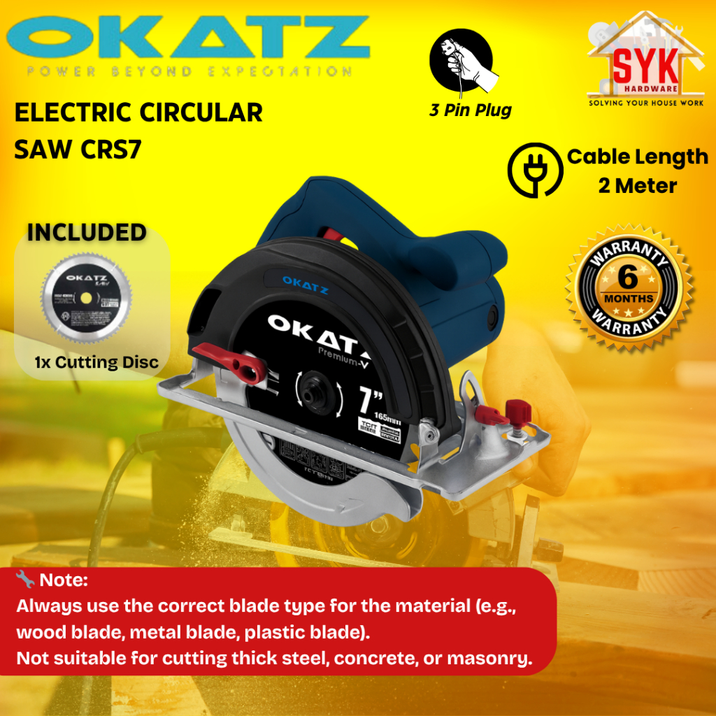 SYK Okatz CRS7 7 Inch Electric Circular Saw Machine Wood Cutting Mesin Elektrik Gergaji Mesin Potong Kayu