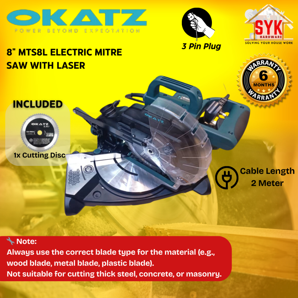 SYK OKATZ MTS8L 8 Inch Electric Miter Saw with Laser Machine Cutting Wood Elektrik Mesin Potong Kayu Papan