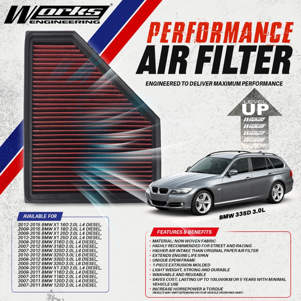 WORKS ENGINEERING Air Filter for BMW 1 Series / 3 Series / X1 2.0 Diesel 2007-2015