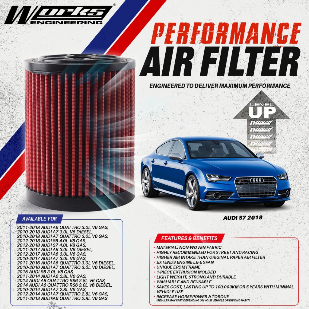 WORKS ENGINEERING Air Filter for AUDI A6 / A7 / S6 / S7 QUATTRO 2.8 / 3.0 V6 / 4.0 V8