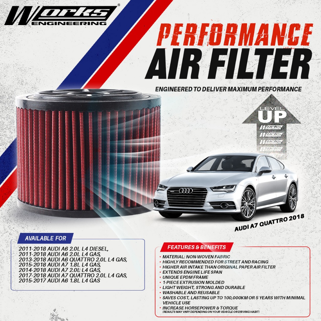 WORKS ENGINEERING Air Filter for AUDI A6 / A7 2.0 (2011-2018) PETROL & DIESEL