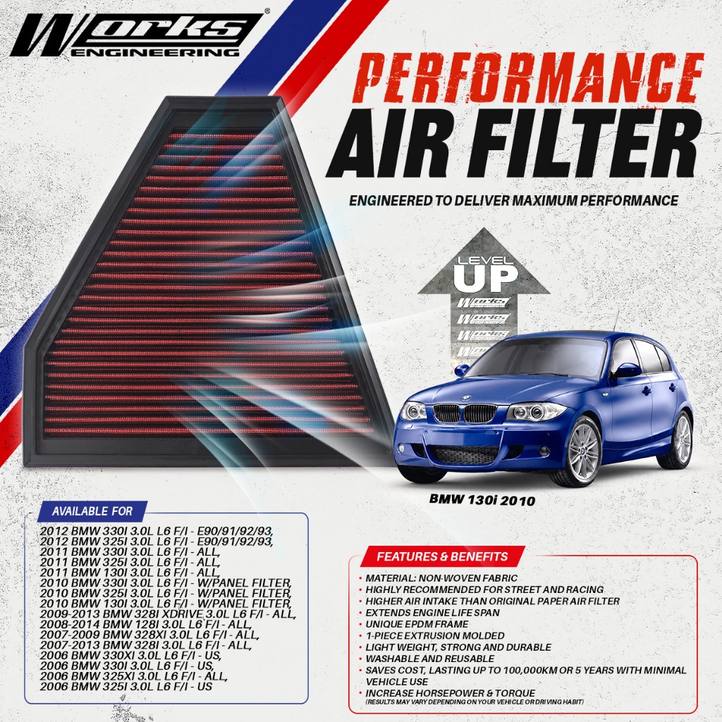 WORKS ENGINEERING Air Filter for BMW 325i / 328i / 330i / 130i / E90 / E91 / E92 / E93 3.0 (06-14)