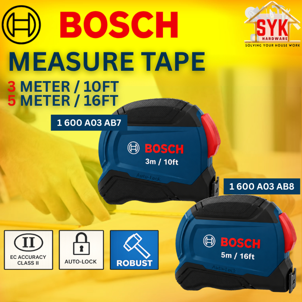 SYK Bosch Measure Tape 3 Meter 5 Meter Measurement Measuring Tape Heavy Duty Pita Pengukur Besi Ukur Panjang