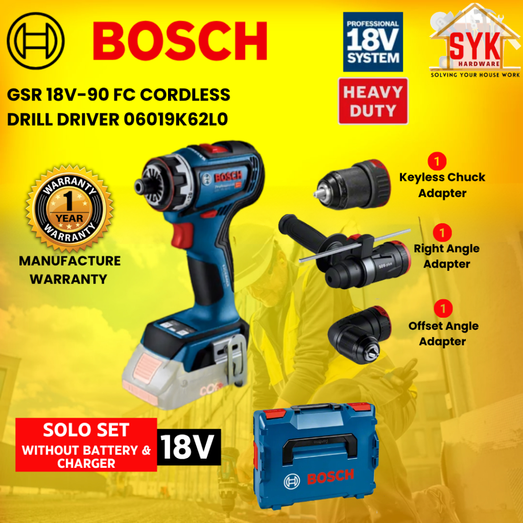 SYK Bosch Cordless Drill Driver GSR 18V-90 FC Solo Brushless Battery Machine Mesin Drill Bateri 06019K62L0