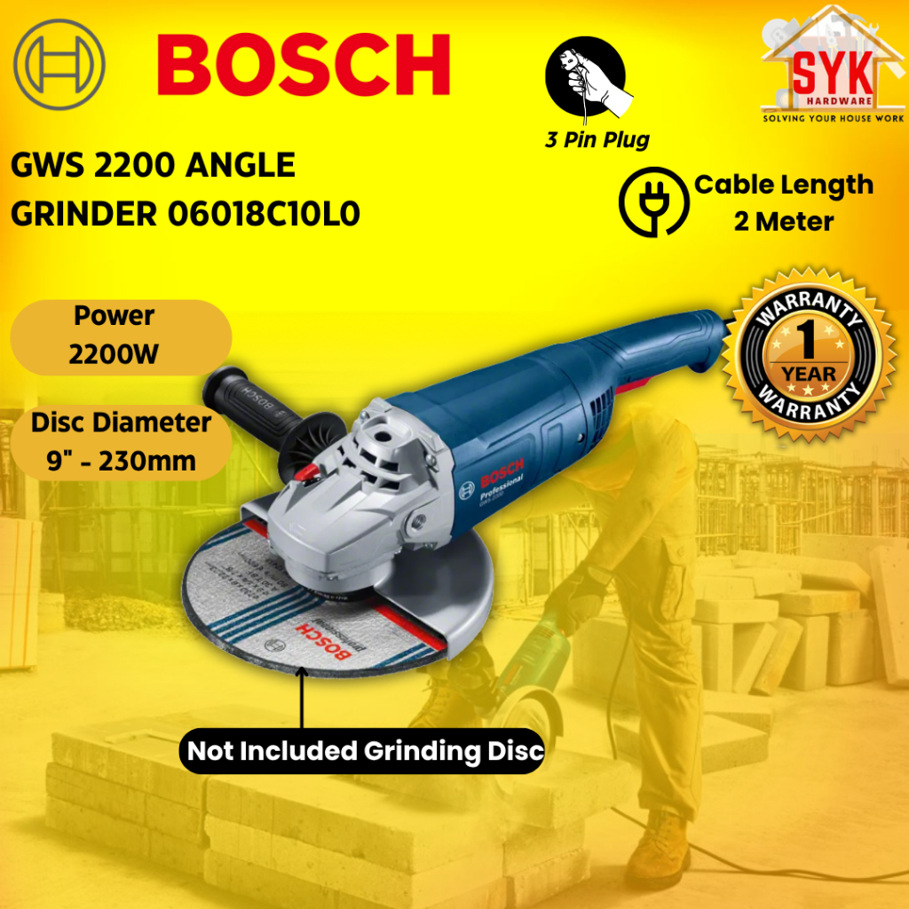SYK Bosch GWS 2200 Electric Angle Grinder Woodworking Tools Power Tools Machine Mesin Canai Pemotong Besi Kayu