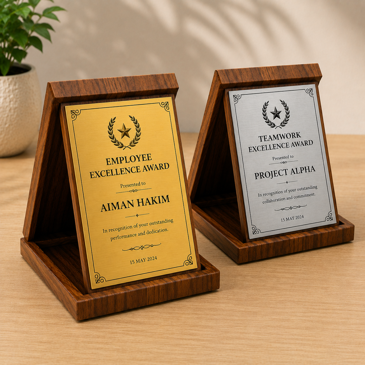 Wooden Award Plaque with Wooden Presentation Box