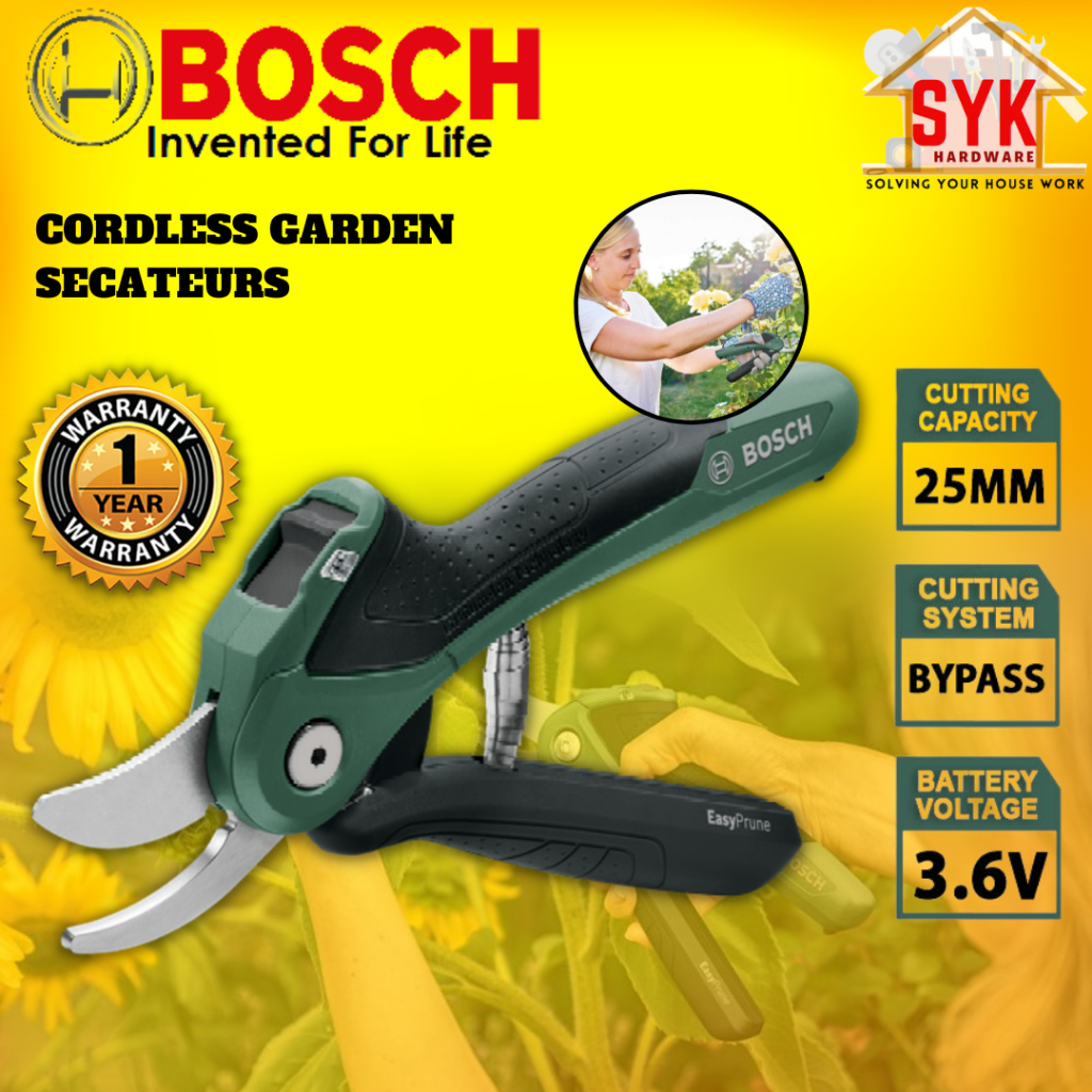SYK Bosch Cordless Garden Secateurs Easy Prune Outdoor Gardening Tool Root Cutter Guting Pokok Bunga 06008B2140