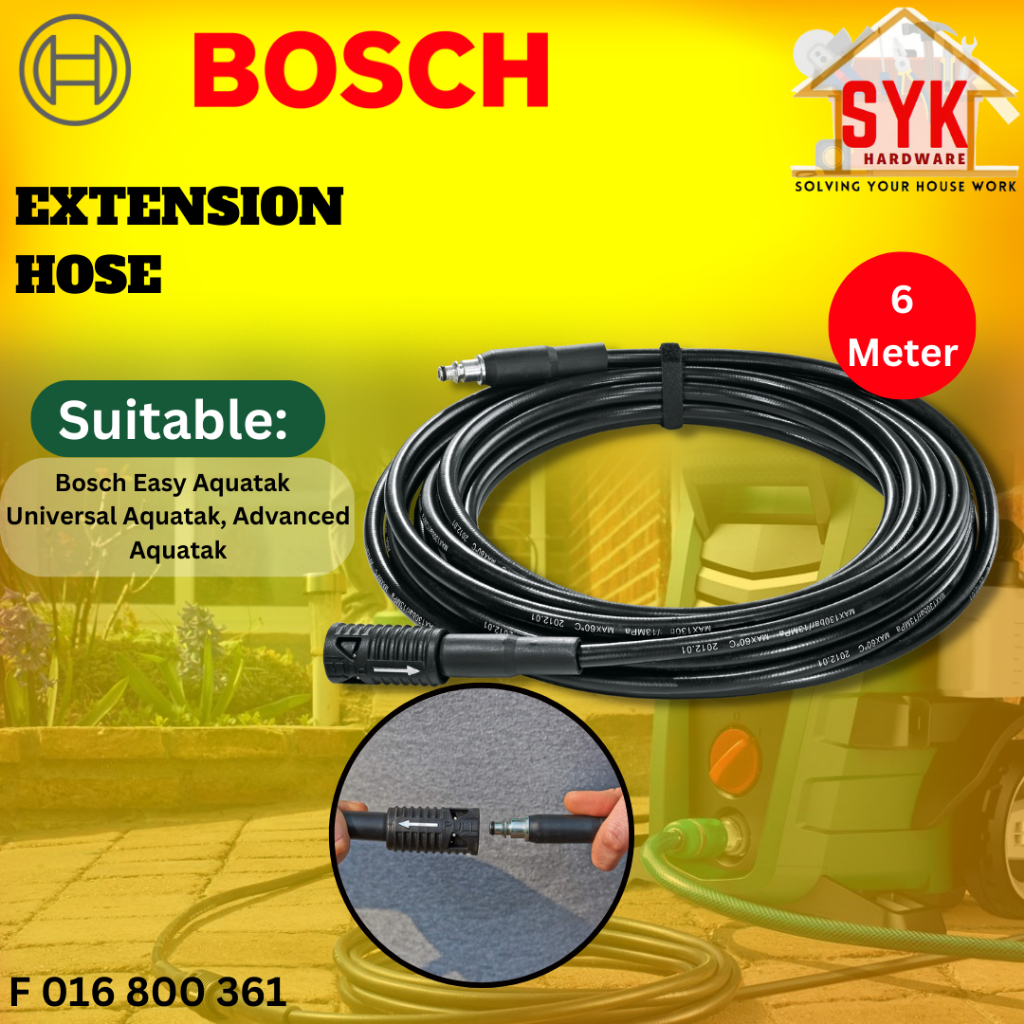 SYK Bosch Extension High Pressure Hose Water Jet Cleaner Hose Aquatak Accessories Hose Sambungan 6 Meter F016800361